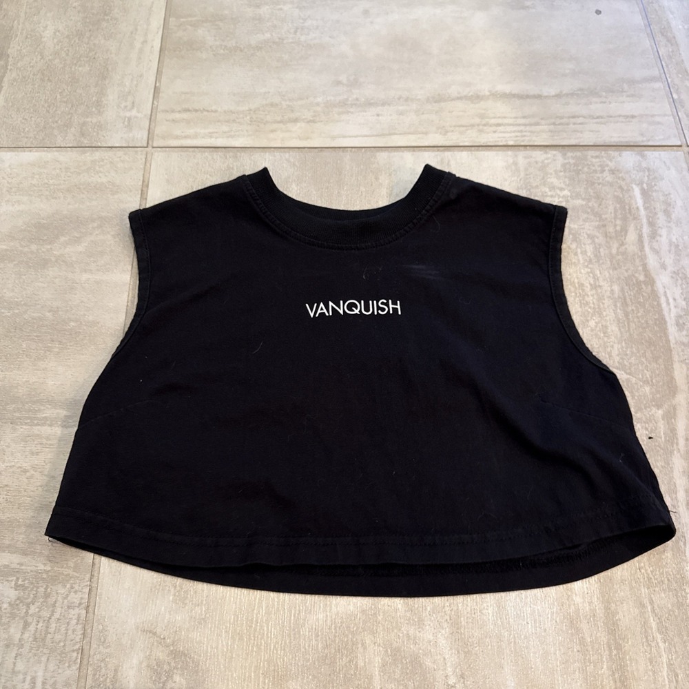 Vanquish Fitness Black Crop Top Workout Lifting Womens M Muscle Tank Baby Tee